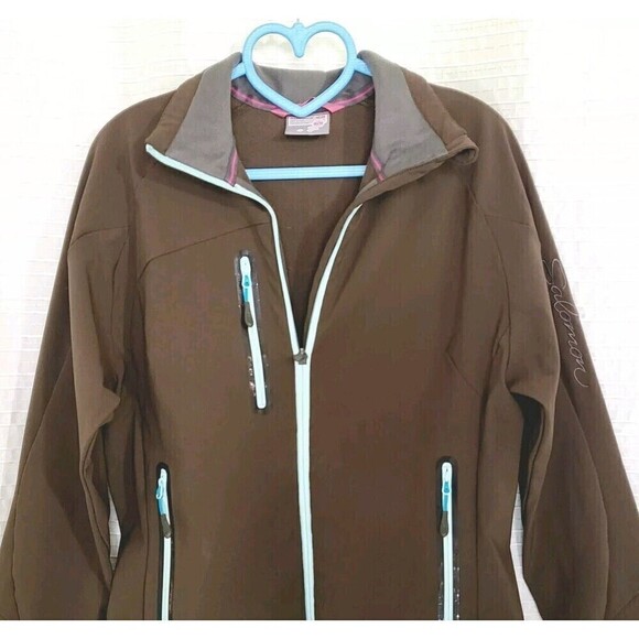 Salomon Soft Shell Jacket Wind/Water Resistant Brown w/ Aqua Trim Women's M - Picture 15 of 15